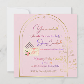 Elegant Pink Bridal Shower Invitation | Modern Gol 招待状