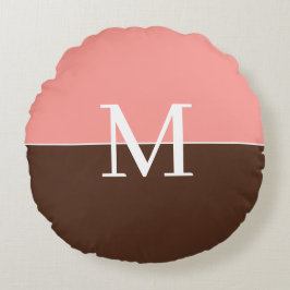 Elegant pink &brown monogram ラウンドクッション