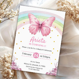 Elegant Pink butterfly birthday Invitation 招待状
