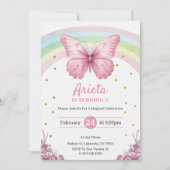Elegant Pink butterfly birthday Invitation 招待状 (正面)