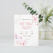 Elegant Pink Butterfly Birthday Party Invitation  ポストカード (スタンド正面)