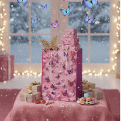 Elegant Pink Butterfly Floral Gift Bag ミディアムペーパーバッグ