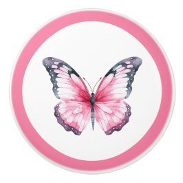Elegant Pink Butterfly Pretty Girl's Drawer Knob セラミックノブ