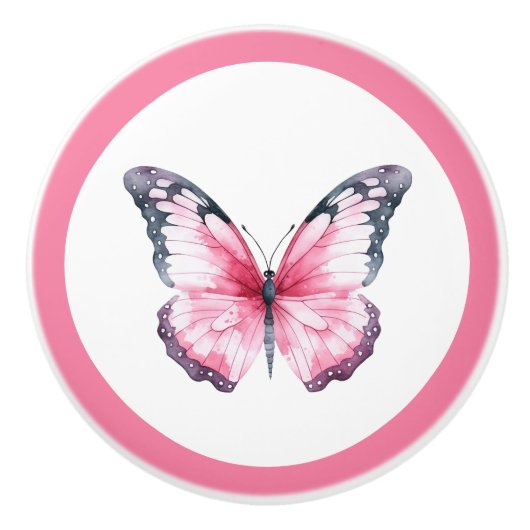 Elegant Pink Butterfly Pretty Girl's Drawer Knob セラミックノブ (正面)