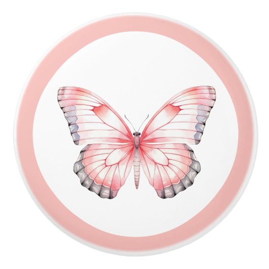 Elegant Pink Butterfly Pretty Girl's Drawer Knob セラミックノブ (正面)