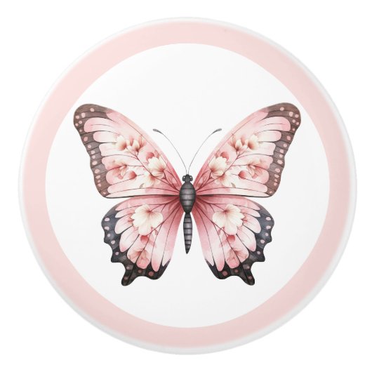 Elegant Pink Butterfly Pretty Girl's Drawer Knob セラミックノブ (正面)