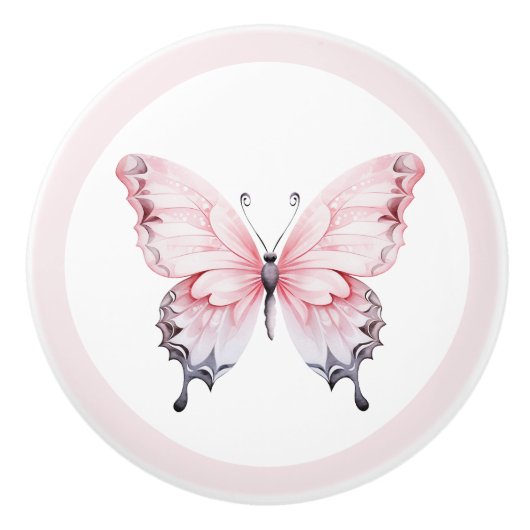 Elegant Pink Butterfly Pretty Girl's Drawer Knob セラミックノブ (正面)