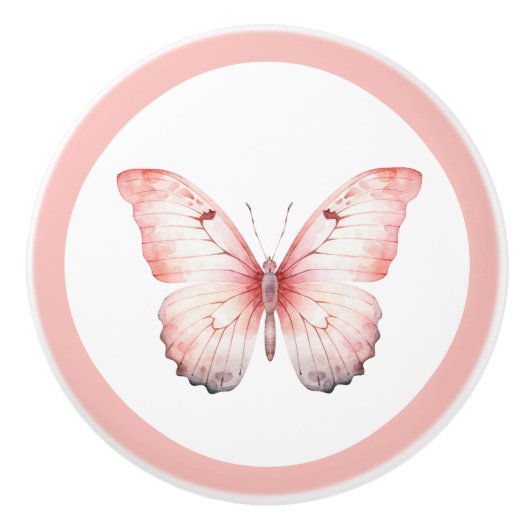 Elegant Pink Butterfly Pretty Girl's Drawer Knob セラミックノブ (正面)