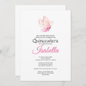 Elegant Pink Butterfly Quinceanera 15th Birthday 招待状 (正面/裏面)