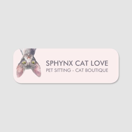 Elegant Pink Canadian Sphynx Cat 名札 (正面)
