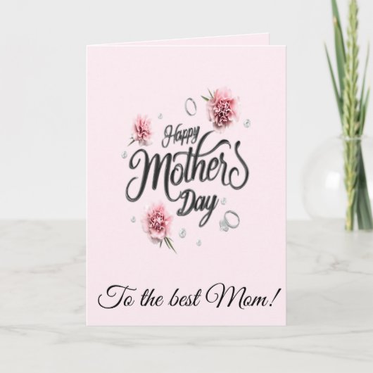 Elegant Pink Carnation 3D Script Mother's Day Card カード (正面)