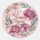 Elegant Pink Carnations 21st Birthday Party  ラウンドシール (正面)
