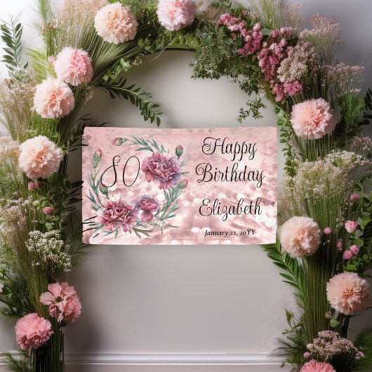Elegant Pink Carnations 80th Birthday Party  横断幕