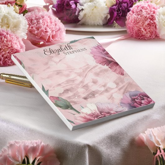 Elegant Pink Carnations Boho Floral - Name ノートパッド