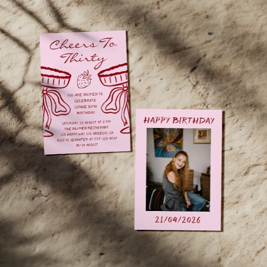 Elegant Pink Cheers to Thirty Cocktail 30 Birthday 招待状