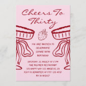 Elegant Pink Cheers to Thirty Cocktail 30 Birthday 招待状 (正面)