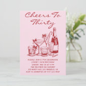 Elegant Pink Cheers to Thirty Cocktail Birthday 招待状 (スタンド正面)