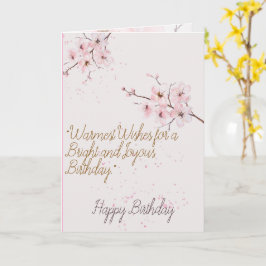 	Elegant Pink Cherry Blossom Floral Happy Birthday カード