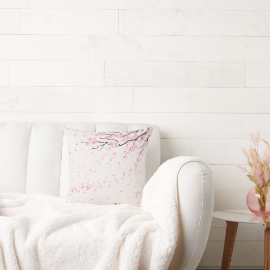 Elegant Pink Cherry Blossom Floral Throw Pillow クッション (ソファ)