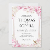 Elegant Pink Cherry Blossom Floral Wedding Invitat 招待状 (正面)