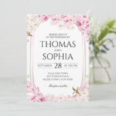 Elegant Pink Cherry Blossom Floral Wedding Invitat 招待状 (スタンド正面)