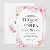 Elegant Pink Cherry Blossom Floral Wedding Invitat 招待状 (正面/裏面)