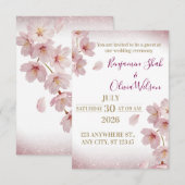 Elegant Pink Cherry Blossom Glitter Wedding 招待状 (正面/裏面)