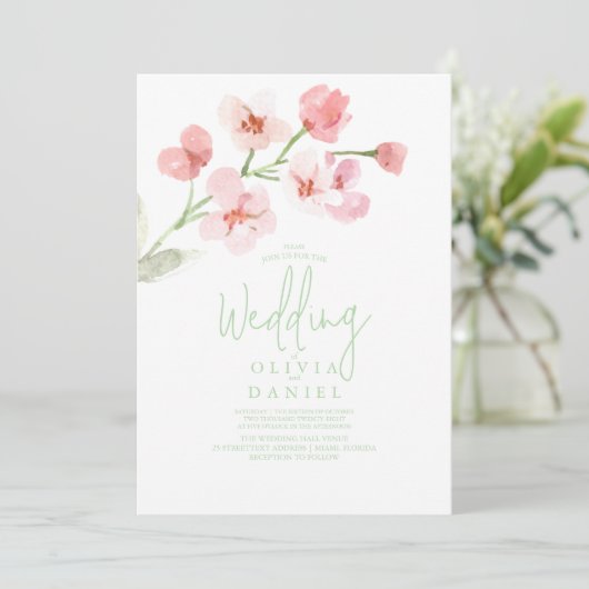 Elegant Pink Cherry Blossom Watercolor Wedding  招待状 (スタンド正面)