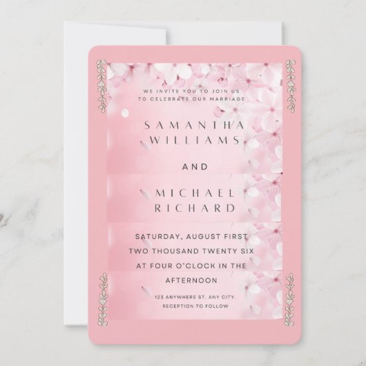 Elegant Pink Cherry Blossom Wedding Invitation - C 招待状 (正面)