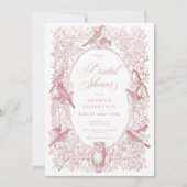 Elegant Pink Chinoiserie Nature & Birds Shower 招待状 (正面)