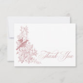 Elegant Pink Chinoiserie Nature & Birds Wedding サンキューカード (正面)