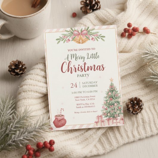 Elegant Pink Christmas Bells Invitation 招待状