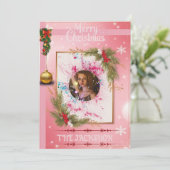 Elegant Pink Christmas Card with Custom PhotoFrame 招待状 (スタンド正面)