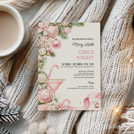 Elegant Pink Christmas Girls Night Invitation  招待状