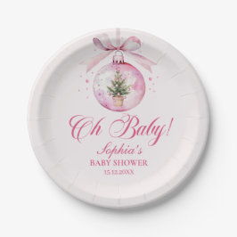 Elegant Pink Christmas Ornament Baby Shower ペーパープレート