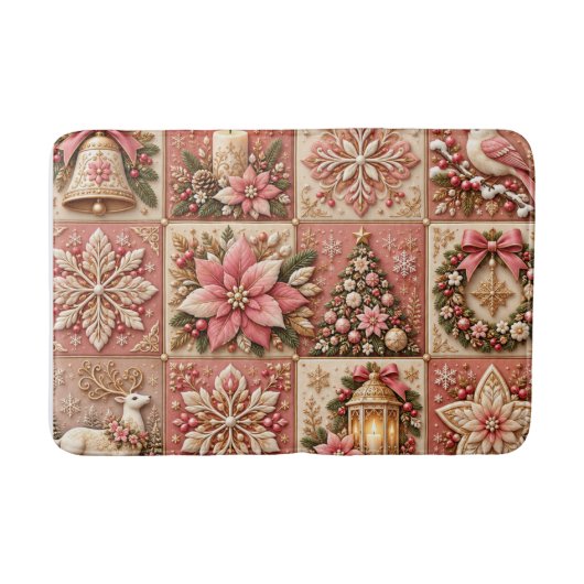 Elegant Pink Christmas Patchwork Blanket バスマット (正面)