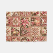 Elegant Pink Christmas Patchwork Blanket フリースブランケット (正面(横))