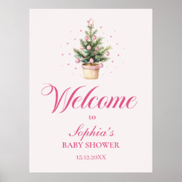 Elegant Pink Christmas Tree Baby Shower Welcome ポスター