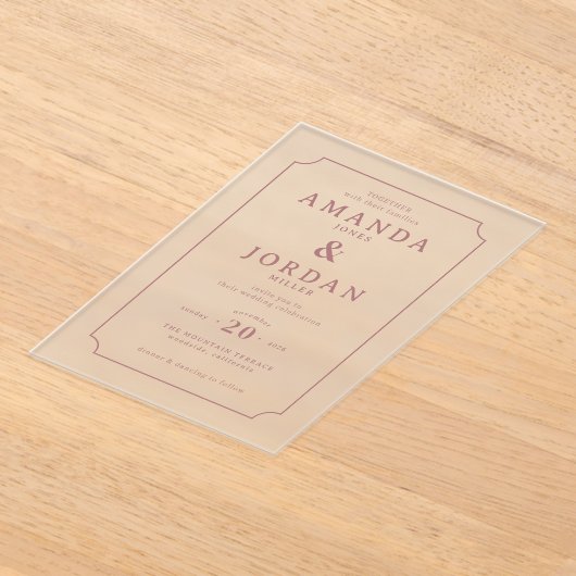 Elegant Pink Classic Wedding Invitation アクリル招待状 (レイダウン)