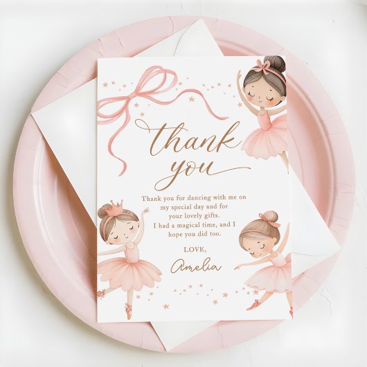 Elegant Pink Coquette Ballerina Girl Birthday サンキューカード