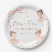Elegant Pink Coquette Ballerina Girl Birthday ペーパープレート (正面)