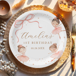 Elegant Pink Coquette Ballerina Girl Birthday ペーパープレート