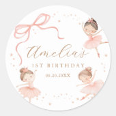Elegant Pink Coquette Ballerina Girl Birthday ラウンドシール (正面)
