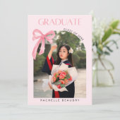 Elegant Pink Coquette Bow 5 Photo Graduation  案内状 (スタンド正面)
