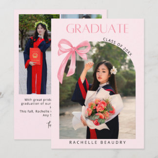 Elegant Pink Coquette Bow 5 Photo Graduation  案内状