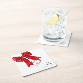 Elegant Pink Coquette Bow Baby Shower Girl スクエアペーパーコースター (インサイチュ)