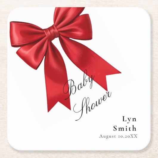 Elegant Pink Coquette Bow Baby Shower Girl スクエアペーパーコースター (正面)