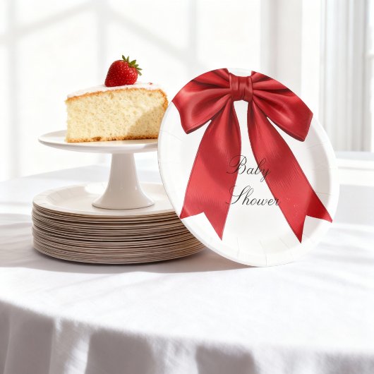 Elegant Pink Coquette Bow Baby Shower Girl  ペーパープレート
