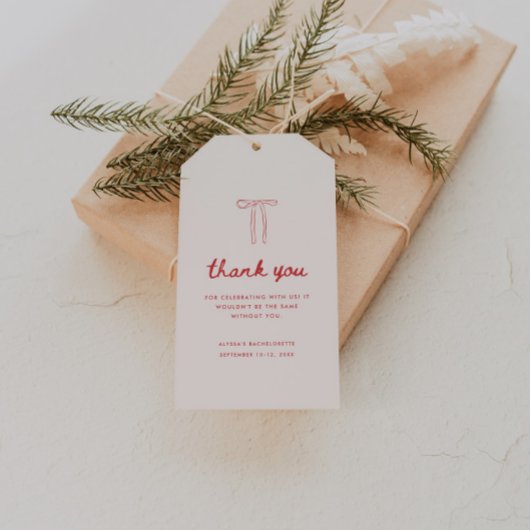 Elegant Pink Coquette Bow Bachelorette Thank You ギフトタグ