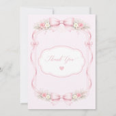 Elegant Pink Coquette Bow Floral Baby Shower サンキューカード (裏面)